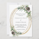コーンパインの緑の金ゴールド結婚フレーム 招待状 (正面)