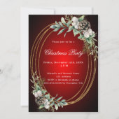 コーンパイン緑の赤い金ゴールドクリスマスパーティー 招待状 (正面)