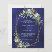 コーンパイン緑金ゴールドブルー結婚式招待状 (正面)