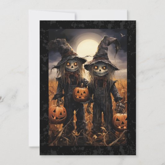 コーンフィールドのかかしとゴシック風のカボチャ 招待状 (裏面)