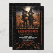 コーンフィールドのかかしとゴシック風のカボチャ 招待状 (正面/裏面)