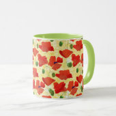 コーンフィールドイエローの鮮やかな赤いケシの模様 マグカップ (正面右)