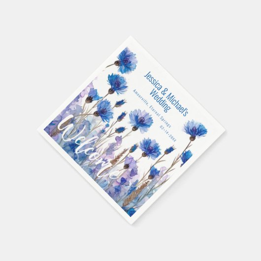 💍コーンフラワーとラベンダーエレガンス スタンダードカクテルナプキン (角)