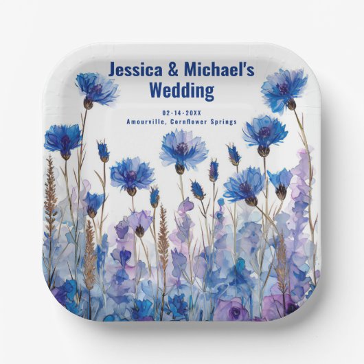 💍コーンフラワーとラベンダーエレガンス ペーパープレート (正面)
