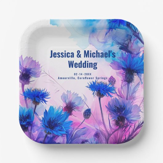 💍コーンフラワーとラベンダーエレガンス ペーパープレート (正面)