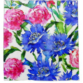 コーンフラワーと牡丹の水彩 シャワーカーテン (正面)