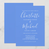 コーンフラワーエレガントブルーシグネチャー結婚スクリプト 招待状 (正面/裏面)