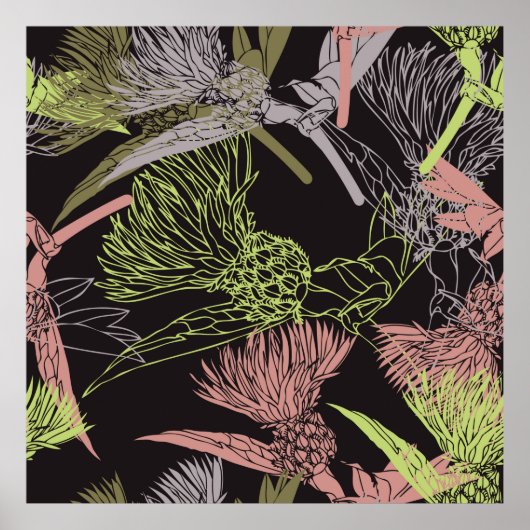 コーンフラワーカラフルパターン，花，緑，d ポスター (正面)