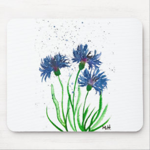 コーンフラワーズブルーの花の絵画水彩 マウスパッド