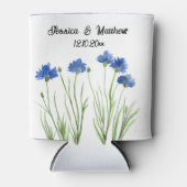 コーンフラワーズブルーフローラ水彩結婚式 缶クーラー (正面)