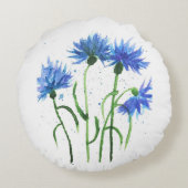 コーンフラワーズブルー花水彩サマートレンディー ラウンドクッション (裏面)