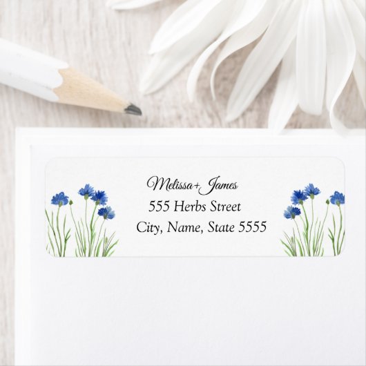 コーンフラワーズボタニカルグリーナリーブルー結婚フローラ ラベル (インサイチュ)