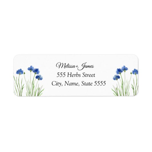 コーンフラワーズボタニカルグリーナリーブルー結婚フローラ ラベル (正面)