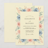 コーンフラワーブルッシュピーチペオニーの結婚式 招待状 (正面/裏面)