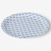 コーンフラワーブルーとホワイト：幾何学模様 ペーパープレート (アングル)