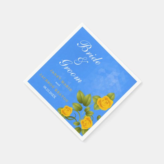 コーンフラワーブルーとマリゴールドの黄色いバラ結婚の花 スタンダードカクテルナプキン (角)