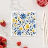 コーンフラワーブルーと黄離れ色のパターン スタンダードカクテルナプキン (インサイチュ)