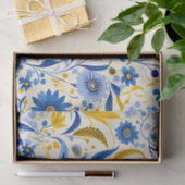 コーンフラワーブルーと黄離れ色のパターン 薄葉紙 (ギフト)