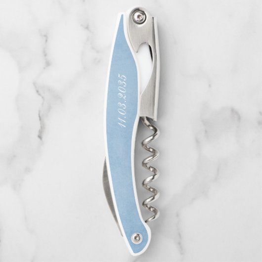 コーンフラワーブルーのカスタムウェディングありがとう好意 ソムリエナイフ (裏面)