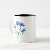 コーンフラワーブルーの花の水色の素朴モダンな ツートーンマグカップ (正面左)