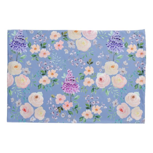 コーンフラワーブルーウォーターカラーフローラ 枕カバー (裏面)