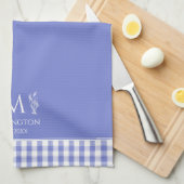コーンフラワーブルーギンガムパーソナライズされた名前をカスタムする キッチンタオル (四つ折り)