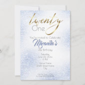 コーンフラワーブルーグリッターと金ゴールド21st 招待状 (正面)