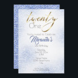 コーンフラワーブルーグリッターと金ゴールド21st 招待状<br><div class="desc">コーナフラワーブルーの表裏のグリッツとグリッター、金ゴールド書道の「二十」という言葉は、年の「一」は、20代の任意の年齢に変更することができる。21歳のシンプル少女のためのでありながらエレガントな誕生日パーティーの招待。この製品に実在はグリッターがなく、グリッターとして表示されるように設計されている。</div>