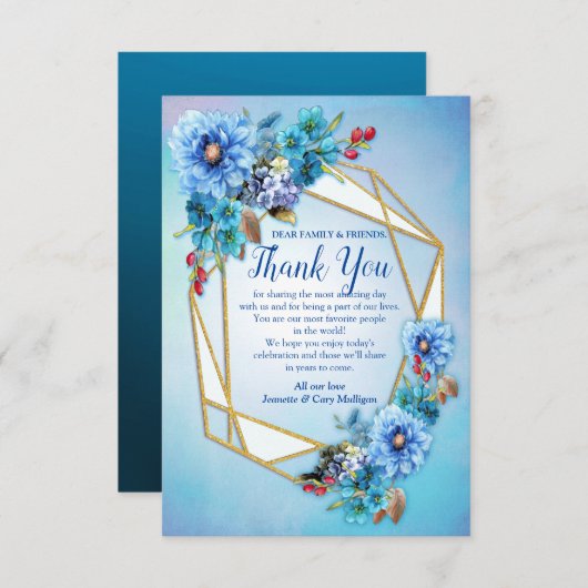 コーンフラワーブルーズインウォーターサンキューカード 出欠カード (正面/裏面)