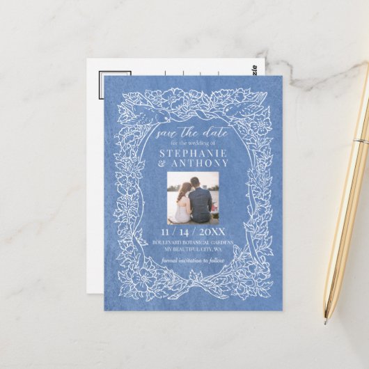 コーンフラワーブルーフォト救フローラ日付 ポストカード (正面/裏面インサイチュ)