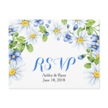 コーンフラワーブルーホワイトデイジーフローラウェディングRSVP