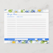 コーンフラワーブルーホワイトデイジーフローラレシピカード ポストカード (裏面)