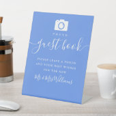 コーンフラワーブルーモダンスクリプトフォトゲストブック 台座サイン (インサイチュ)