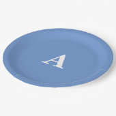 コーンフラワーブルーモノグラムイニシャルホワイトカスタムカッコいい ペーパープレート (アングル)