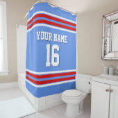 コーンフラワーブルーレッド白ストライプ色スポーツジャージー シャワーカーテン (インサイチュ)