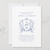 コーンフラワーブルーヴィンテージ結婚クレスト 招待状 (正面)