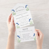 コーンフラワーブルー素朴フラワーズ結婚ーズ オールインワン招待状 (貼ってはがせる)