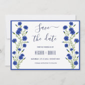 コーンフラワーブルー結婚ボタニッ救クの日付 招待状 (正面)