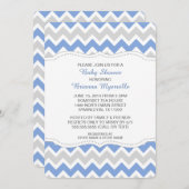 コーンフラワーブルー&グレーシェブロンベビーシャワー招待状 招待状 (正面/裏面)