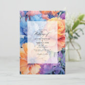 コーンフラワーブルー&ピーチ結婚フローラ 招待状 (スタンド正面)