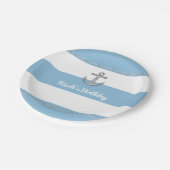 コーンフラワーブルー&ホワイトストライプいかり ペーパープレート (アングル)