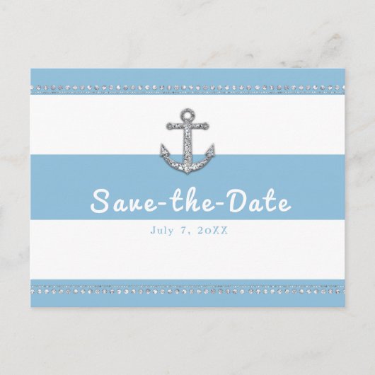 コーンフラワーブルー&ホワイトストライプいかり 案内ポストカード (正面)