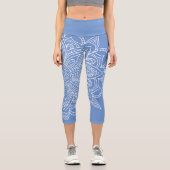 コーンフラワーブルー&ホワイトマンダラヨガカプリ カプリレギンス (正面)