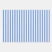 コーンフラワーブルー & ホワイト ストライプ ラッピングペーパーシート (正面2)