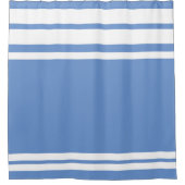 コーンフラワーブルー : 白のモダンなライン シャワーカーテン (正面)