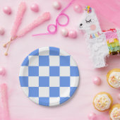 コーンフラワーブルー/白市松模様に ペーパープレート (パーティー)