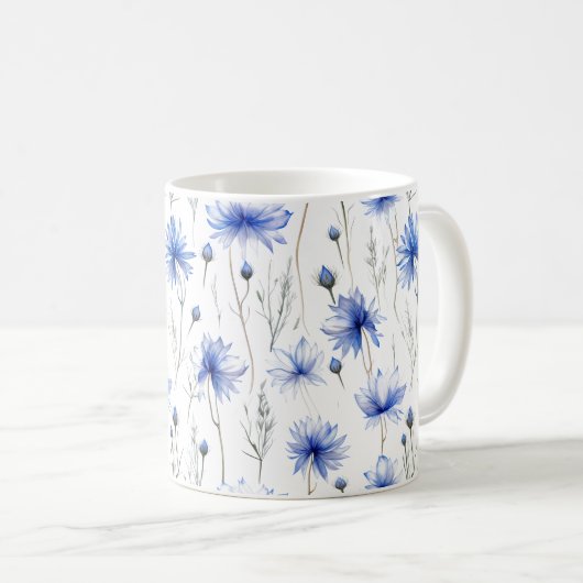 コーンフラワープレス花水彩スタイル コーヒーマグカップ (正面右)