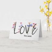 コーンフラワーラブ文字オンウッド カード (黄色い花)