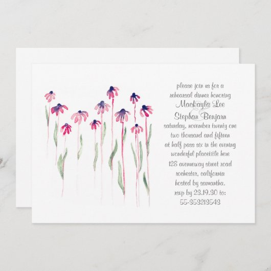 コーンフラワーリハーサルディナー水彩招待状 招待状 (正面/裏面)