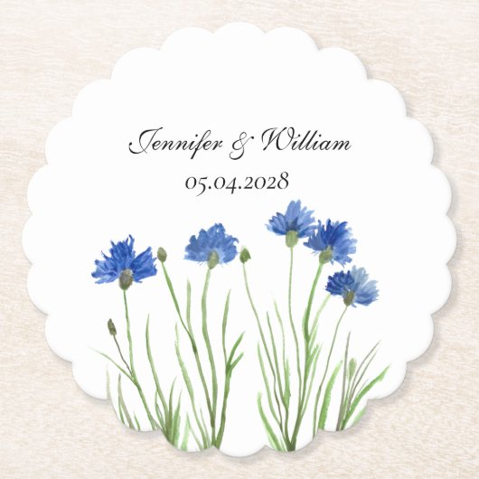 コーンフラワーワイルドフラワーズウォーター結婚カラー ペーパーコースター (正面)